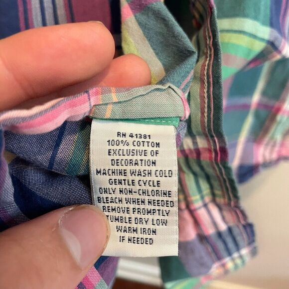 Ralph Lauren Women Blue Green Pink Blouse Shirt L Button Short Sleeve Custom Fit - Picture 3 of 4